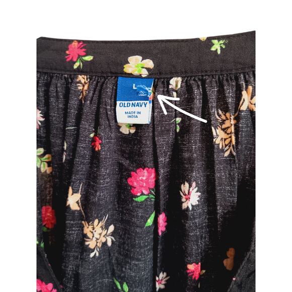 NEW OLD NAVY Black Floral Flowy Top Blouse Large Peasant Bloom Romantic Gathers - Picture 6 of 9